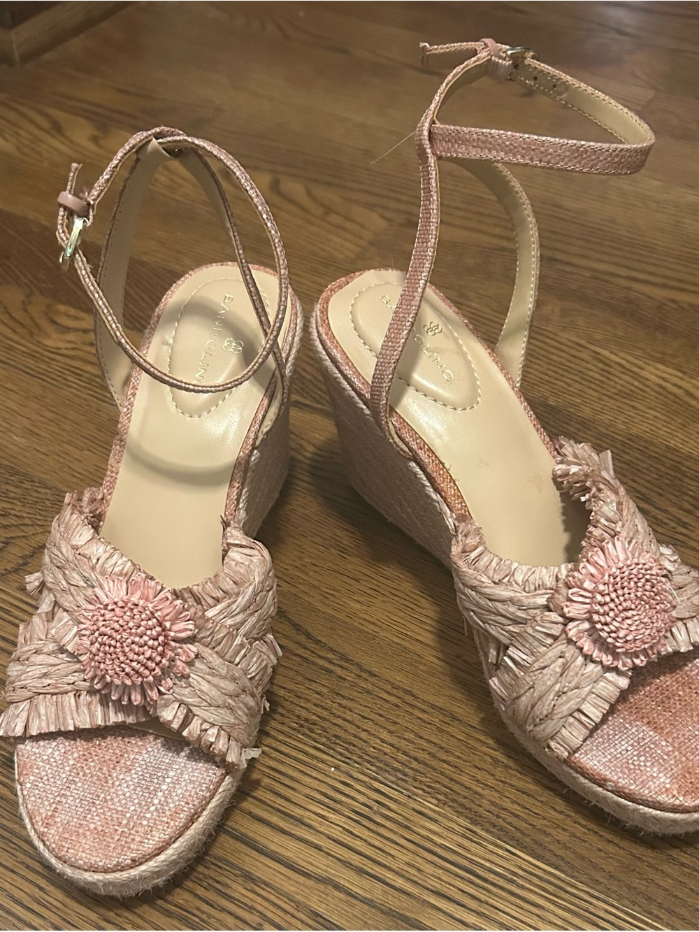Bandolino Blush Pink Raffia Wedge Sandal with Ankle Strap 0051 - Picture 2 of 13